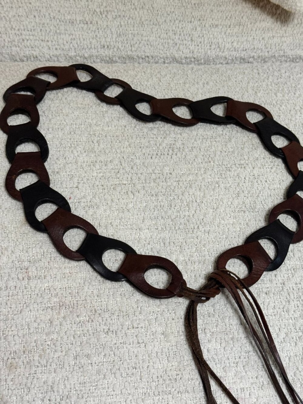 Vintage Leather Belt Chain Link Interlock Black and Brown Size XL Fringe Artisan